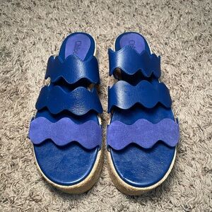 Chloe Lauren Royal Blue Wave Platform espadrille Slide sz 40